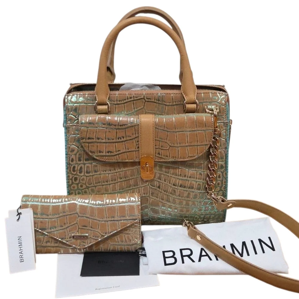 💛▪️Brahmin▪️small Caroline Mineral Blue Fremont Satchel + Veronica wallet Set